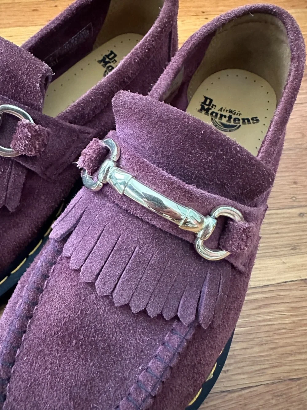 Dr Martens burgundy loafers with gold hardware